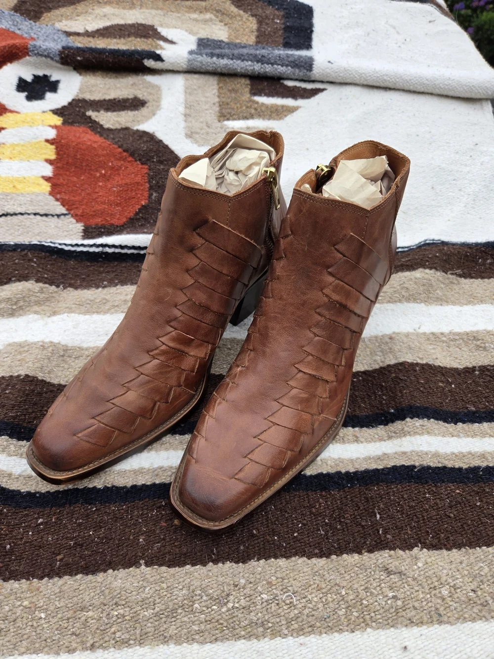 Womens Brown Leather Woven Ankle Boots Free People